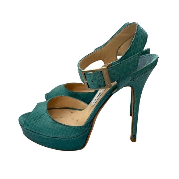 Jimmy Choo Linda Leather Green Python Snake Platform Sandals Ankle Strap 38 (8) - Picture 12 of 12